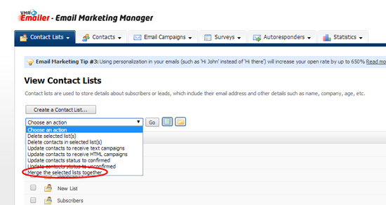 Merge VMA-Emailer Contact Lists