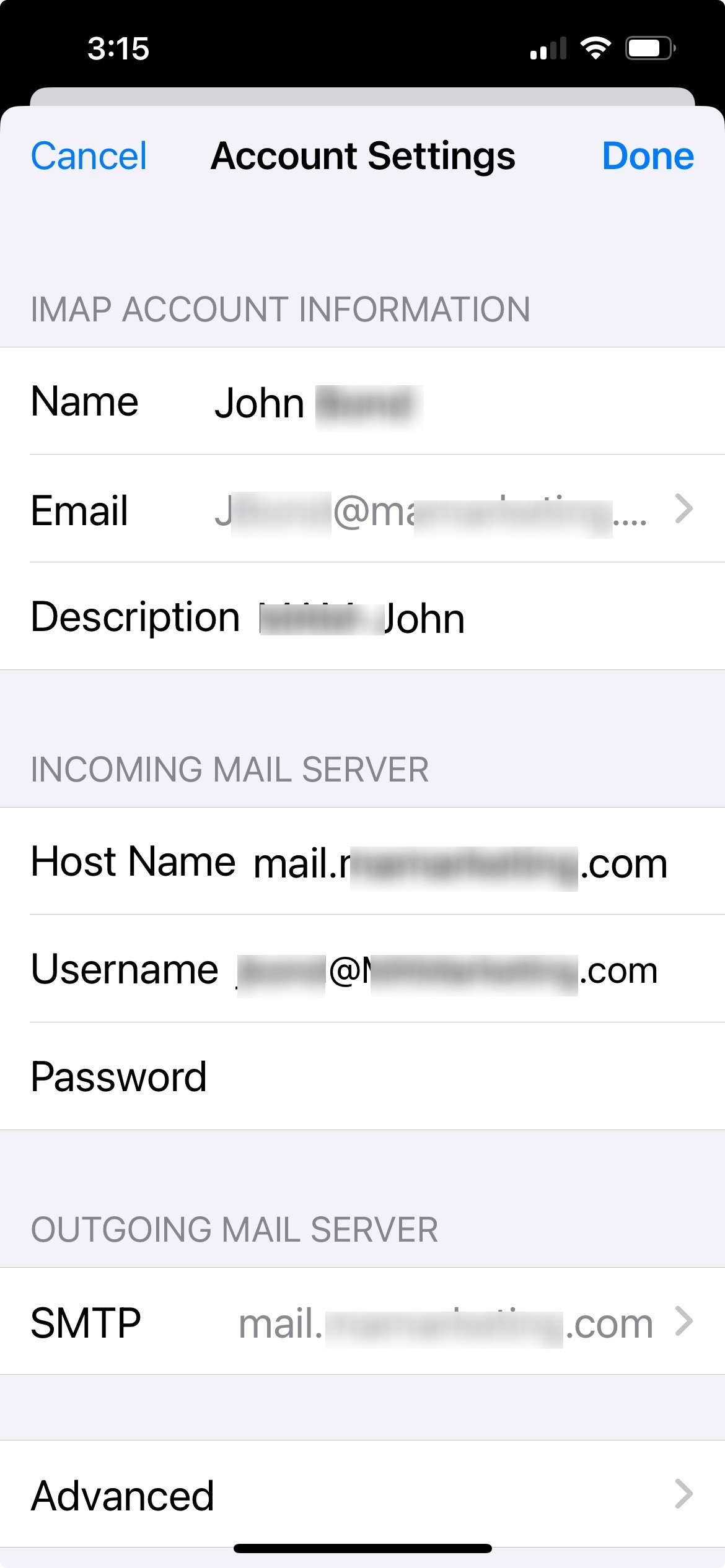 Smart Phone Email Account Settings