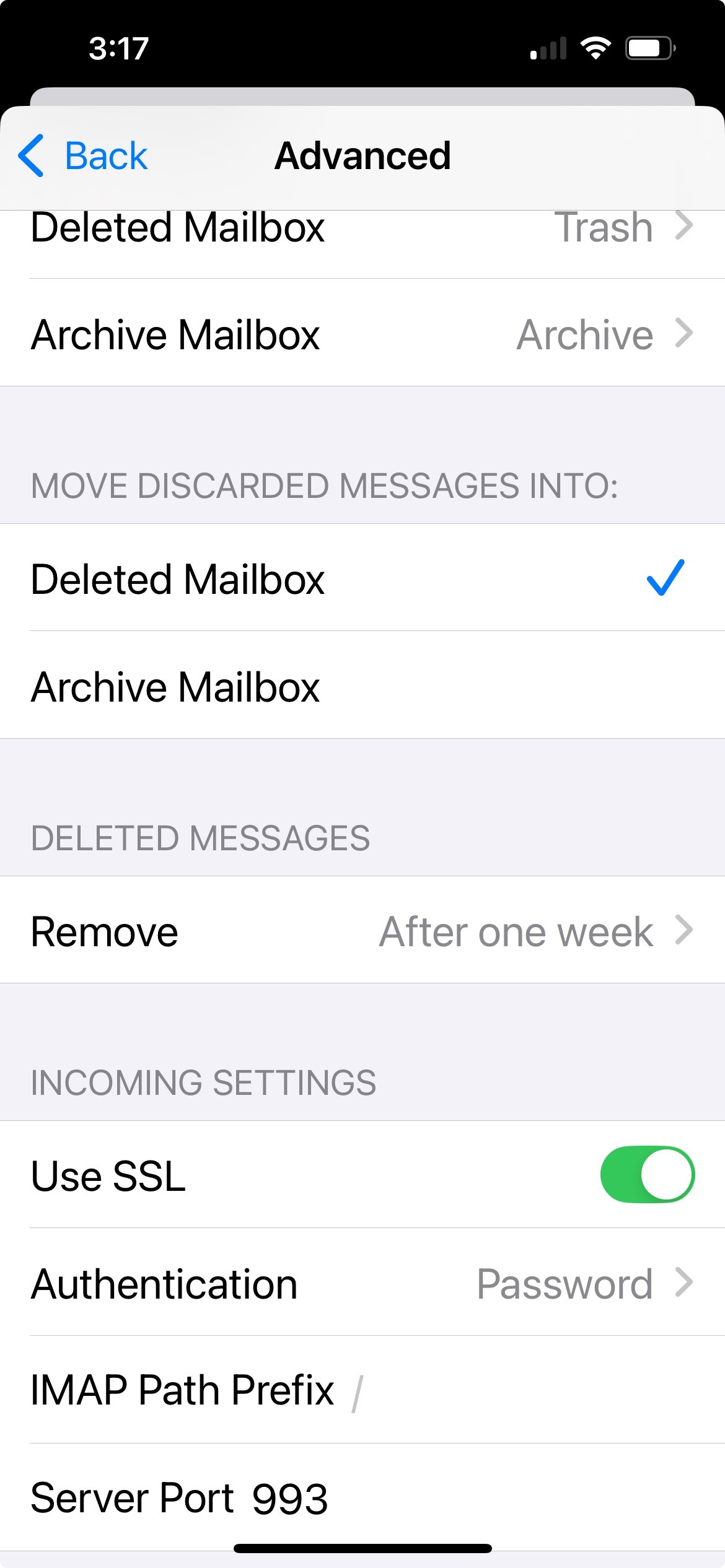 Incoinf Mail Port Settings